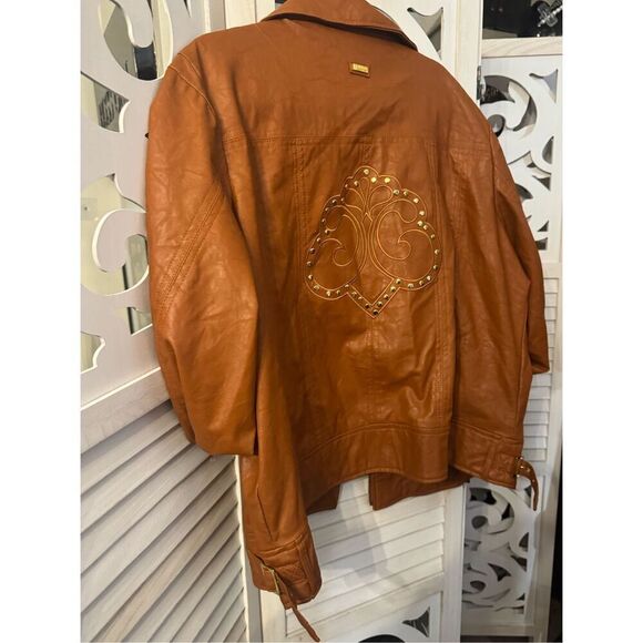 Torrid x Dereon y2k tan camel studded leather jacket y2k 80’s sz 3/3xl plus - Picture 8 of 11